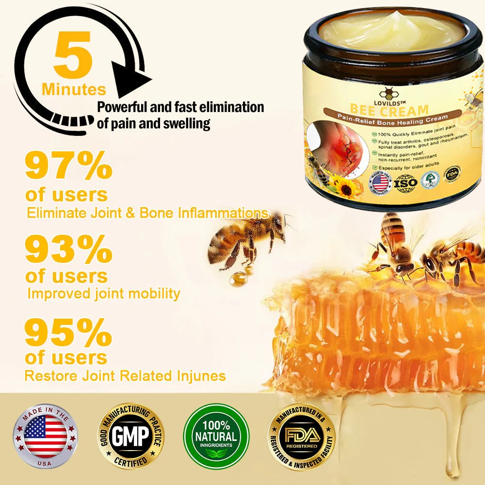 ✅Official Store: LOVILDS™ Bees Pain-Relief Bone Healing Cream👨⚕️USA Osteopathic Medical Association (AAOS)Approved(Reducing joint swelling, pain, stiffness, redness, warmth, soreness, and joint fatigue)